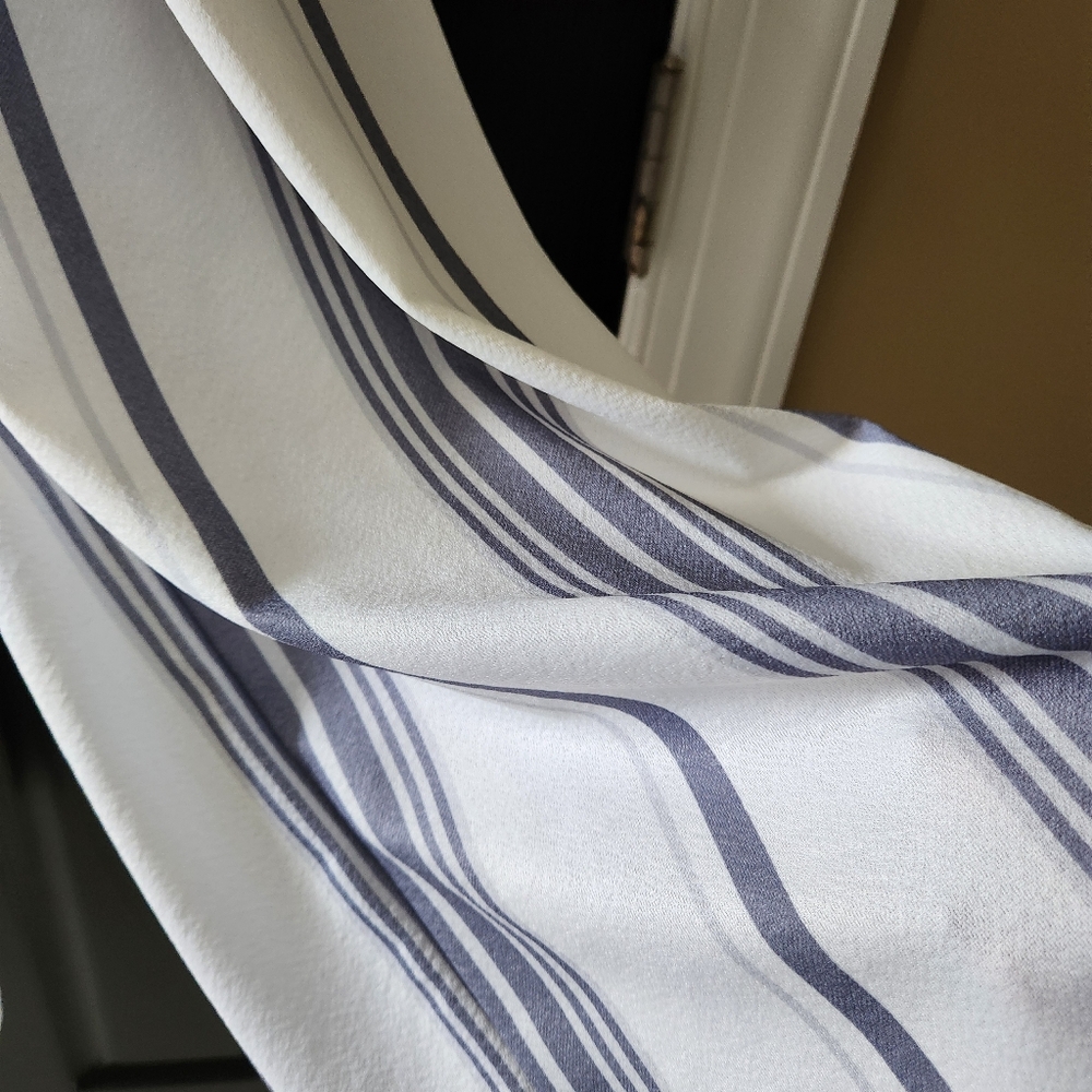 SUCREFAS Boho Blue White Striped Wide Leg Jumpsuit V-Neck Tie Back Size Large - Picture 4 of 12